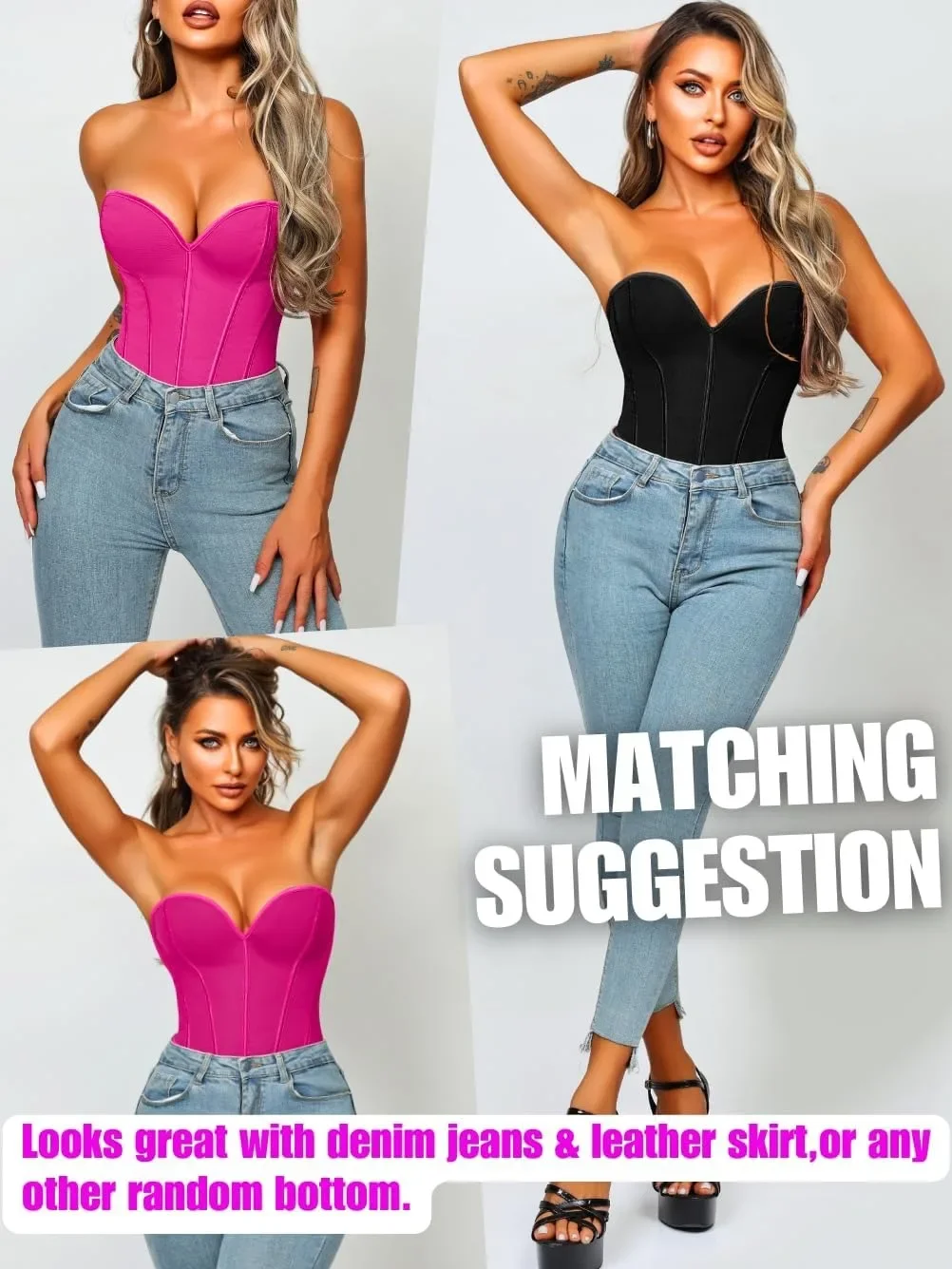 Corsetto overbust disossato con lacci a cuore da donna Top a tubo senza spalline Bustier Lingerie Shapewear Top Abiti da concerto sexy Esci