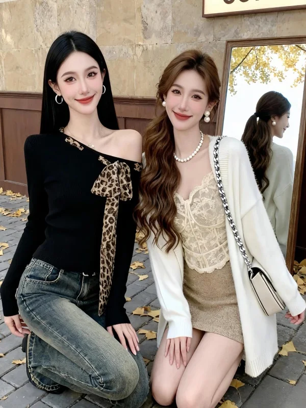 

Корейский модный комплект Aosphere Sense: женская свободная вязаная верхняя одежда и юбка на раннюю осень, новый трендовый образ