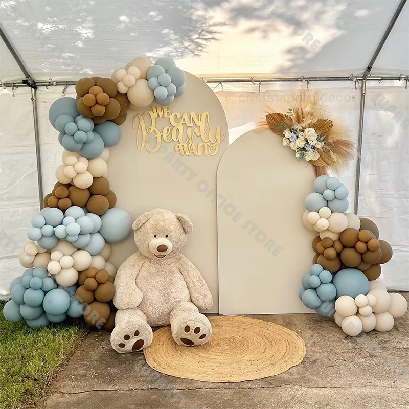 157 Little Bear Theme Arch Kit Retro Caramel Blue Balloons Boys 1st Birthday Baby Shower Gender Reveal Anniversary Wedding Decor