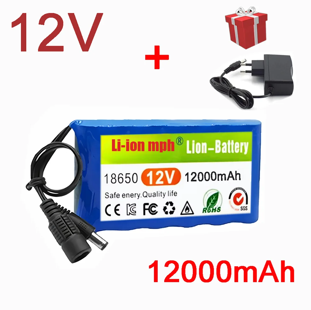 

New 3S2P 12V 12Ah Portable Super Rechargeable Lithium Ion Battery Pack Capacity DC CCTV Cam Monitor +12.6v Charger