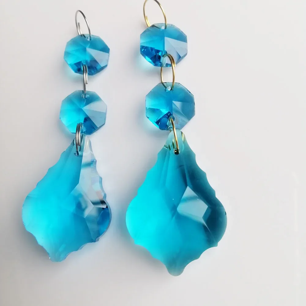 Camal 2 peças céu azul 38mm pingentes de cristal em forma de folha de bordo 14mm contas octagonais coletor de sol guirlanda iluminação peças de lustre