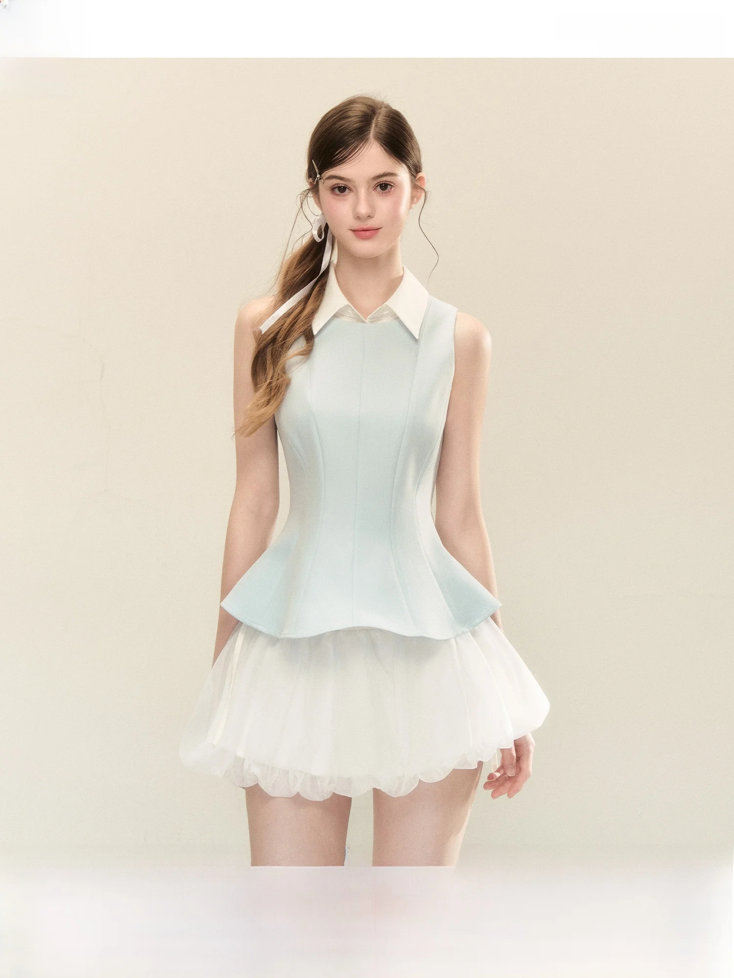 

Ele Blue Svel irt Collar Vest Slim Fit Summer New Sle QDQD Commute Sle Pure Color Polyester Fiber Ladies Top