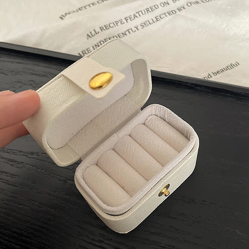 

Flip Cover Jewelry Box for Women Girls Portable Travel Ring Earrings Organizer with Buckle PU Leather Simple Mini Gifts Case