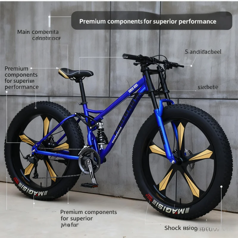 دراجة جبلية زرقاء واسعة للغاية 4.0 بإطارات كبيرة خمسة في واحد وسرعة متغيرة للطرق الوعرة لثلوج الشاطئ - امتصاص الصدمات للبالغين #2