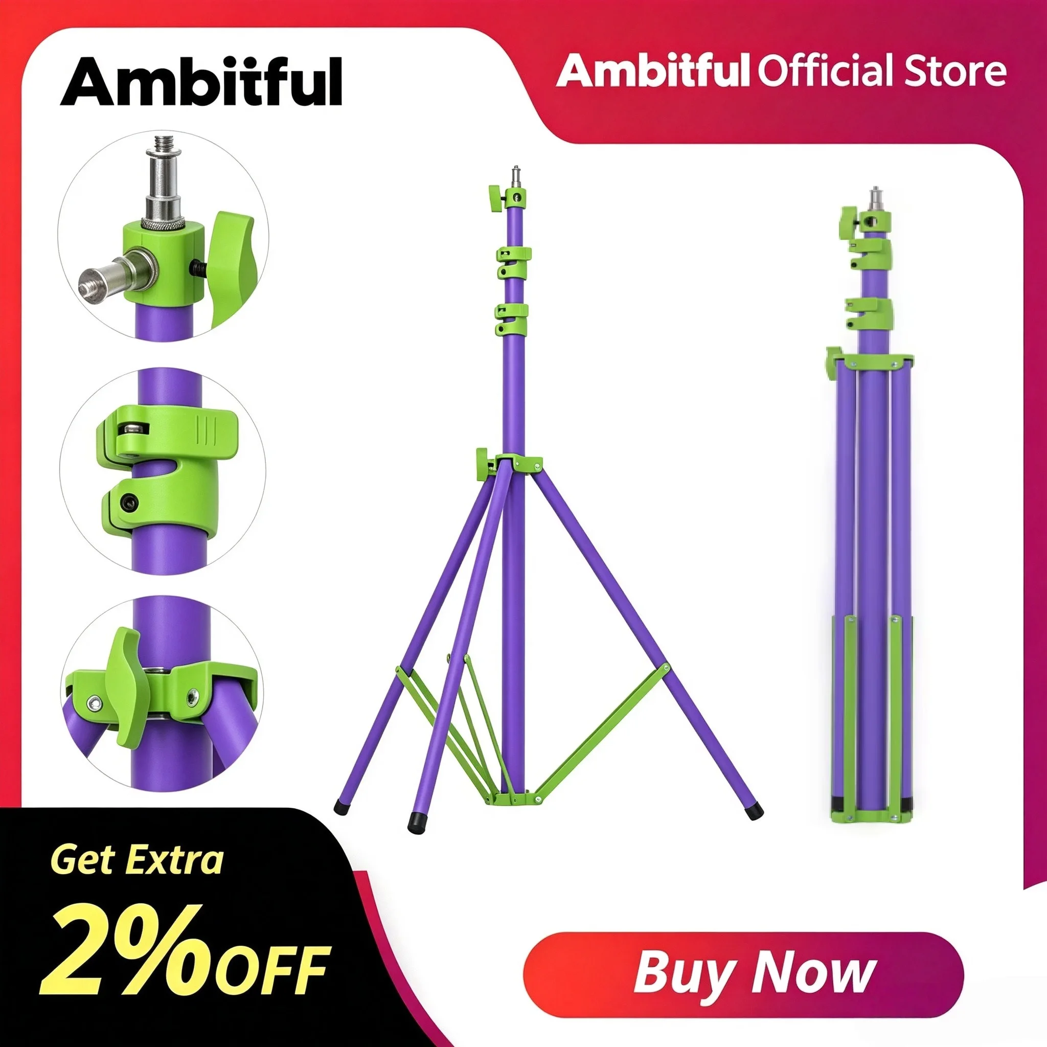 Support d'éclairage Ambitful GM280P - Édition limitée, amorti par air, épaissi, 2,8 m, charge maximale 10 kg, pour AD600BM AD200 Softbox Phantom Purple