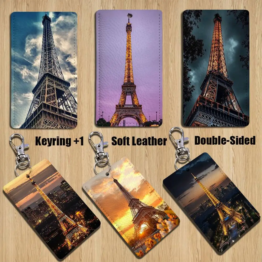 

P-Paris Eiffel Art T-Tower Holder For Bank Business Work Card Holder Student Card Case Bus Card Keychain