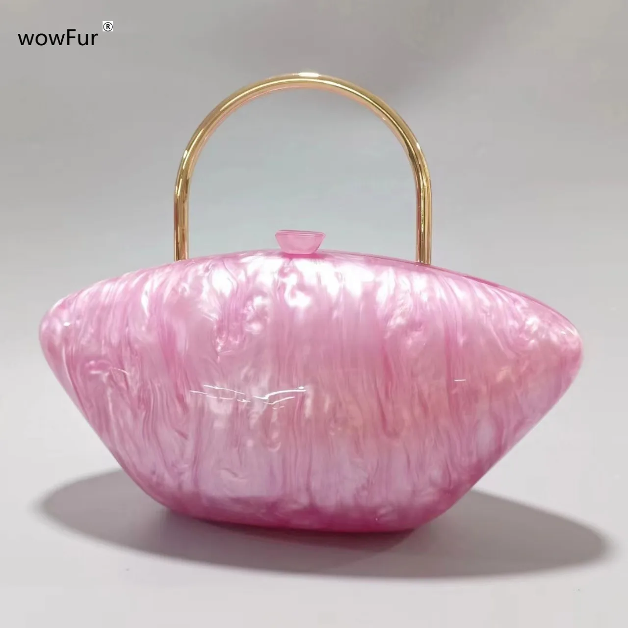 Pearl Marble Shell Rose Pink Acrylic Box Evening Wedding Party Purses And Handbags Luxury Designer Metal Bag Handle Nice Hobos