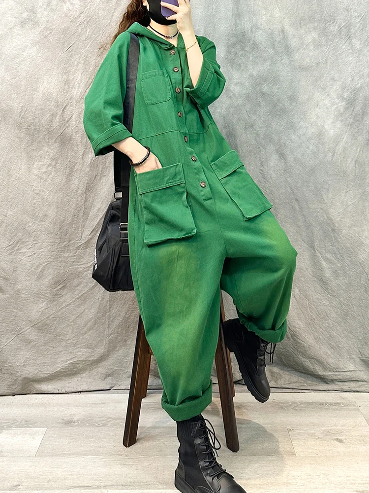 Original Vintage Sle Workwear Denim Overalls Women's High Waist Loose plus Size Casual Straight Leg Spring Autumn