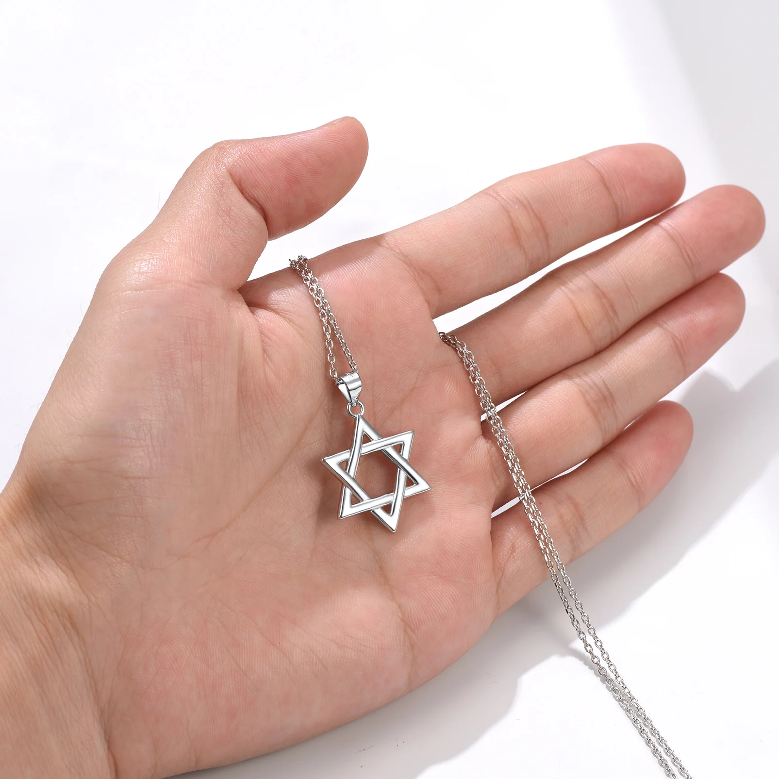 U7 925 فضة نجمة داود القلائد للنساء الصليب السداسية قلادة قلادة المجوهرات اليهودية الدينية هدية لها