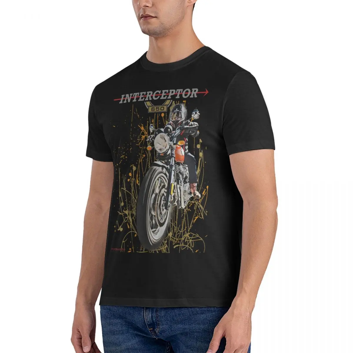 Interceptor 650 Vintage Rider Men's T Shirt R-Royal Enfield Fashion Tees Short Sleeve Crew Neck Cotton Gift Idea Clothing