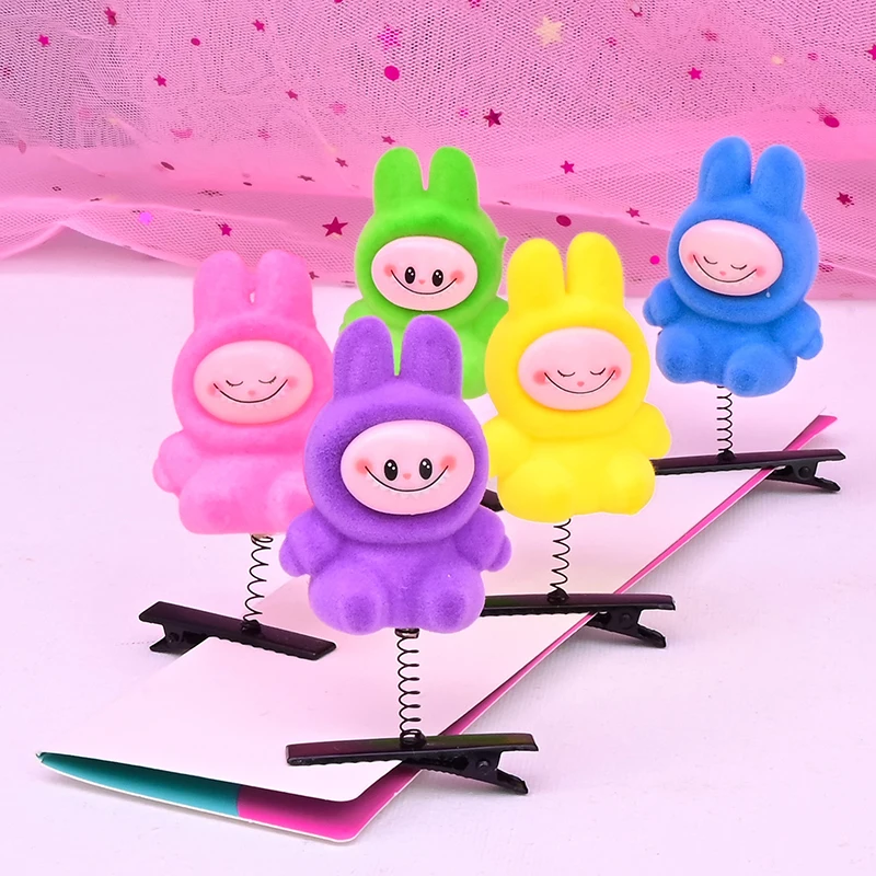 5Pcs New Hair Clips 3D Labubu Spring Hair Clips Cartoon Plush Hairpins DIY Duckbill Clip Headwear Children's Hair Accessories image 5