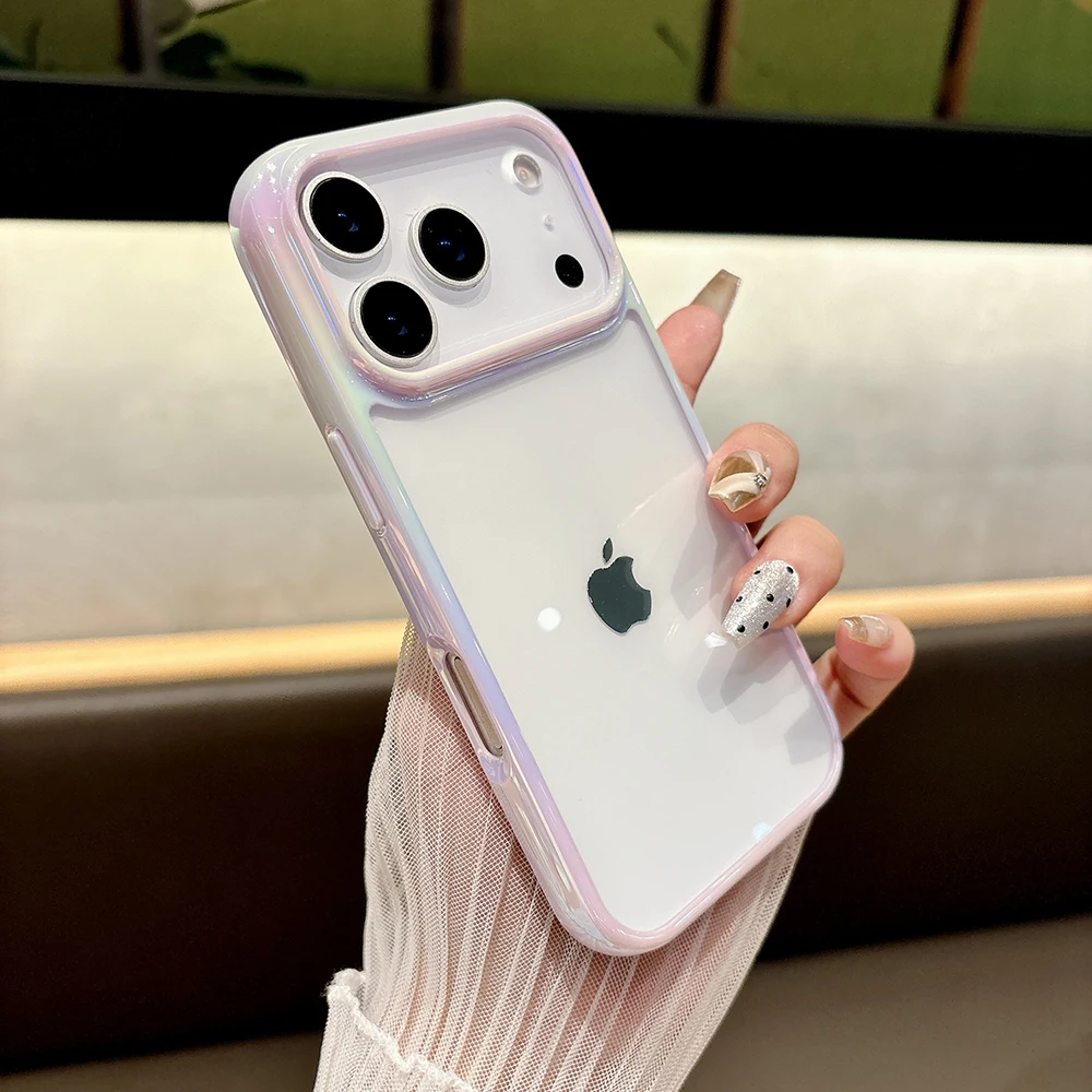 Image of Luxuriöse Laser-Gradienten-Klarsichthülle für iPhone 14 13 12 15 16 17 Pro Max 16 Plus Air Transparente stoßfeste Stoßstangenschutzhülle