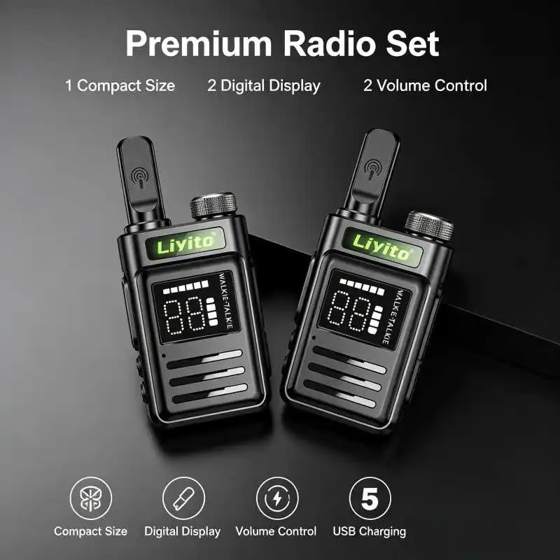 Mini LED Display UHF 400-470MHz PMR446 Walkie Talkie 32 Channels Long Range Rechargeable Waterproof Two Way Radio USB Charger