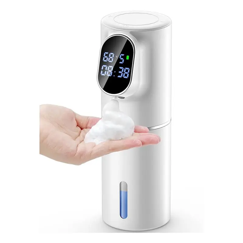 A98E-Automatic Soap Dispenser 5-Level Adjustment IPX6 Water-Resistant Foam Soap Dispenser LED Time And Temperature Display
