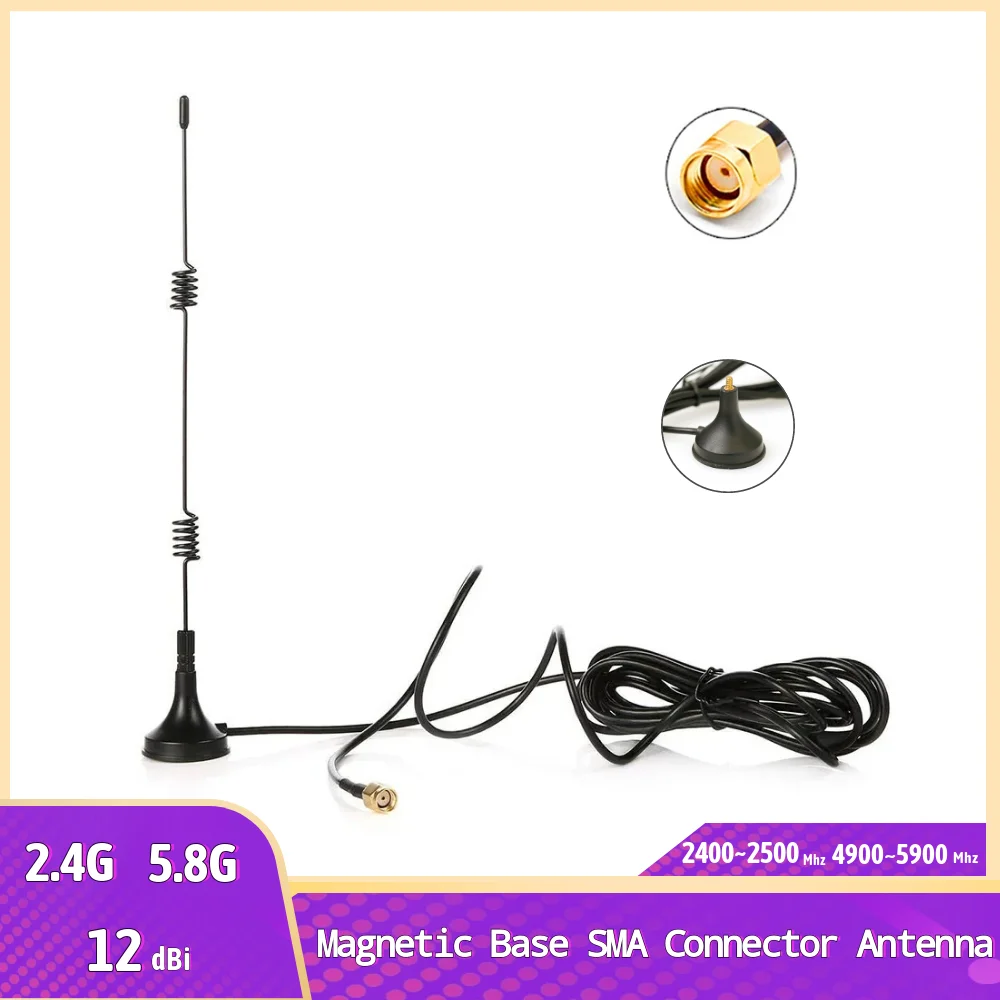 Podstawa magnetyczna 2.4G/5G 12dBi wewnętrzna antena zewnętrzna ze złączem RP-SMA do routera Wi-Fi antena modemu GR174 3-metrowy kabel