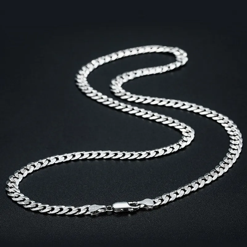 BOCAI New Real S925 Silver Jewelry Accessories Double Button Fashion Twill Denim Chain Trendy Men's and Women's Necklaces