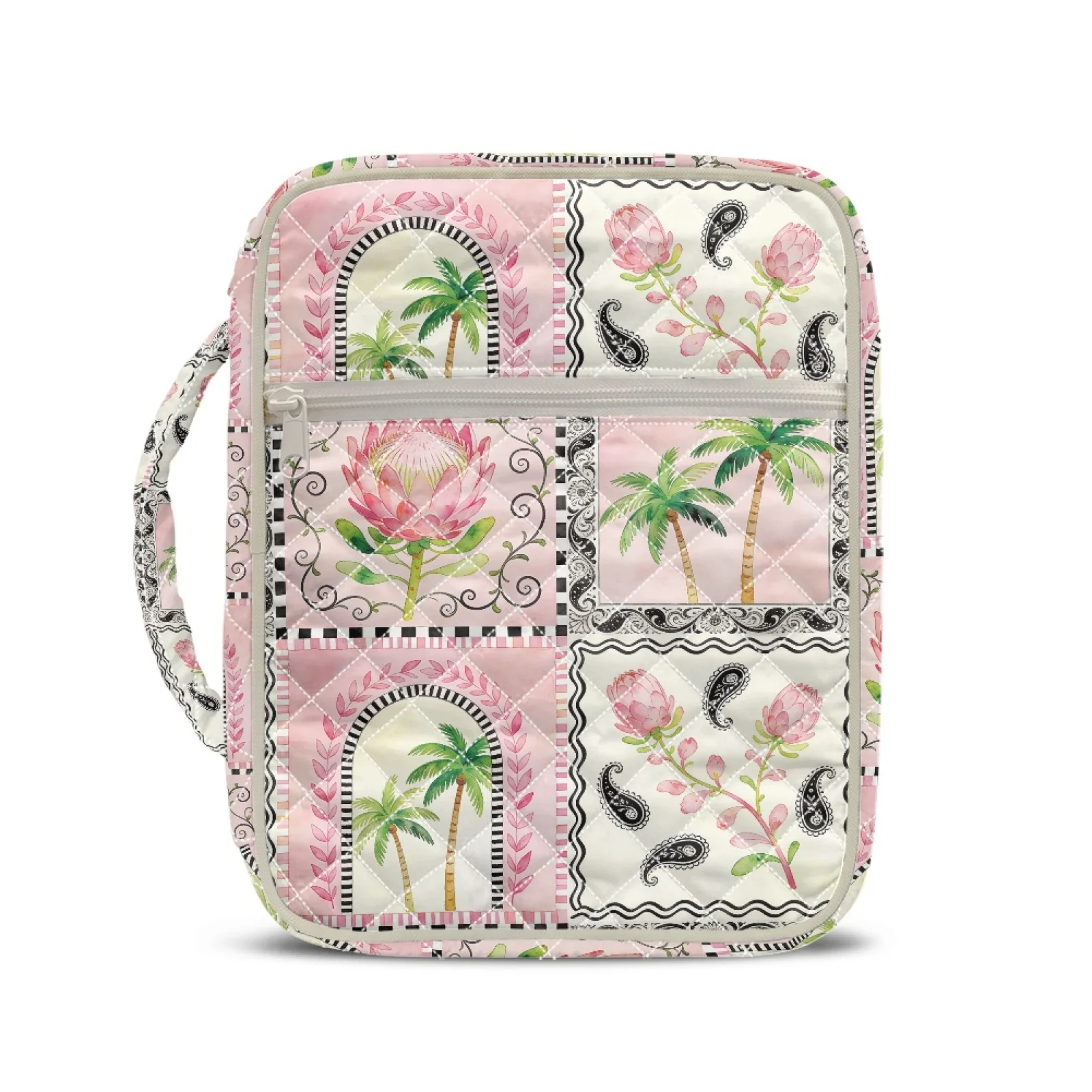 Coloranimal Patchwork Floral Palm New Trend Zipper Bible Cover Case for Pilgrimages Polyester Fabric Quilted Bible Cover