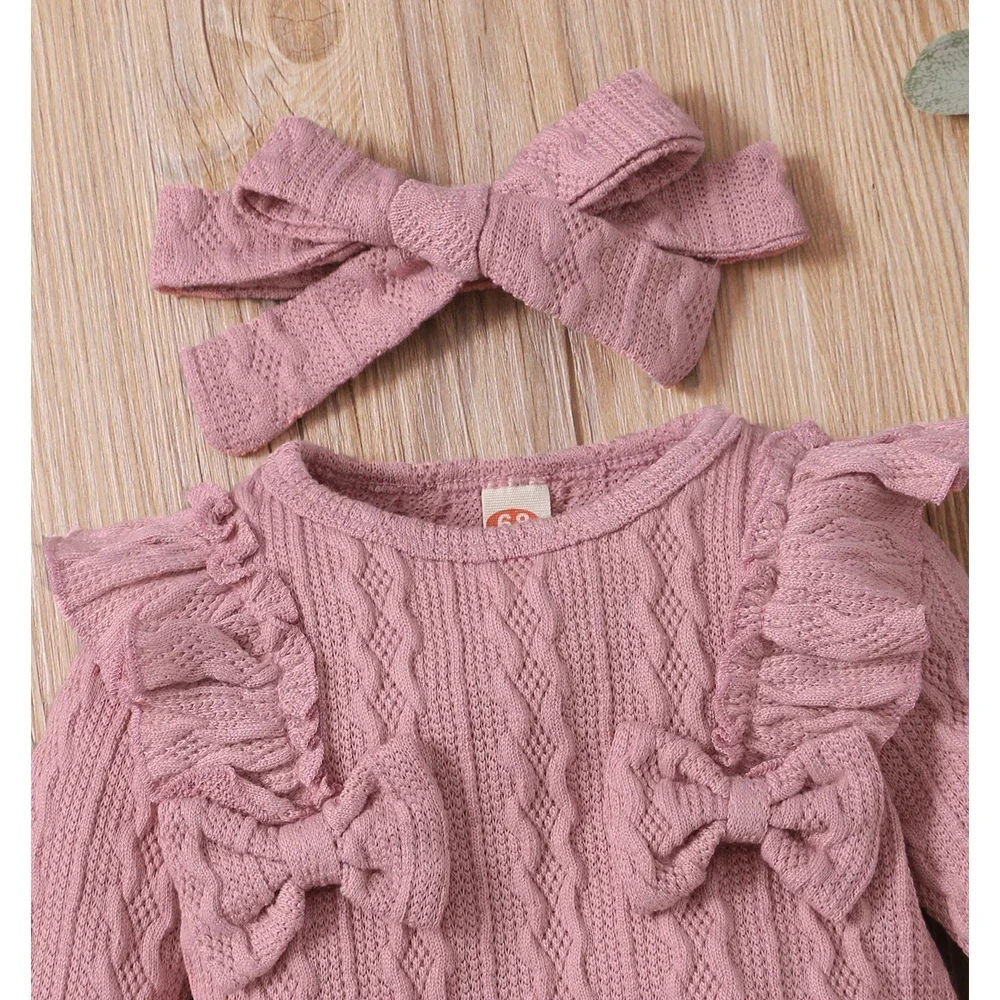 Nieuwe Baby Meisje Kleding Set Herfst Winter Peuter Meisjes Kleding Boog Roze Lange Mouw Romper + Broek Baby Mode Baby outfit