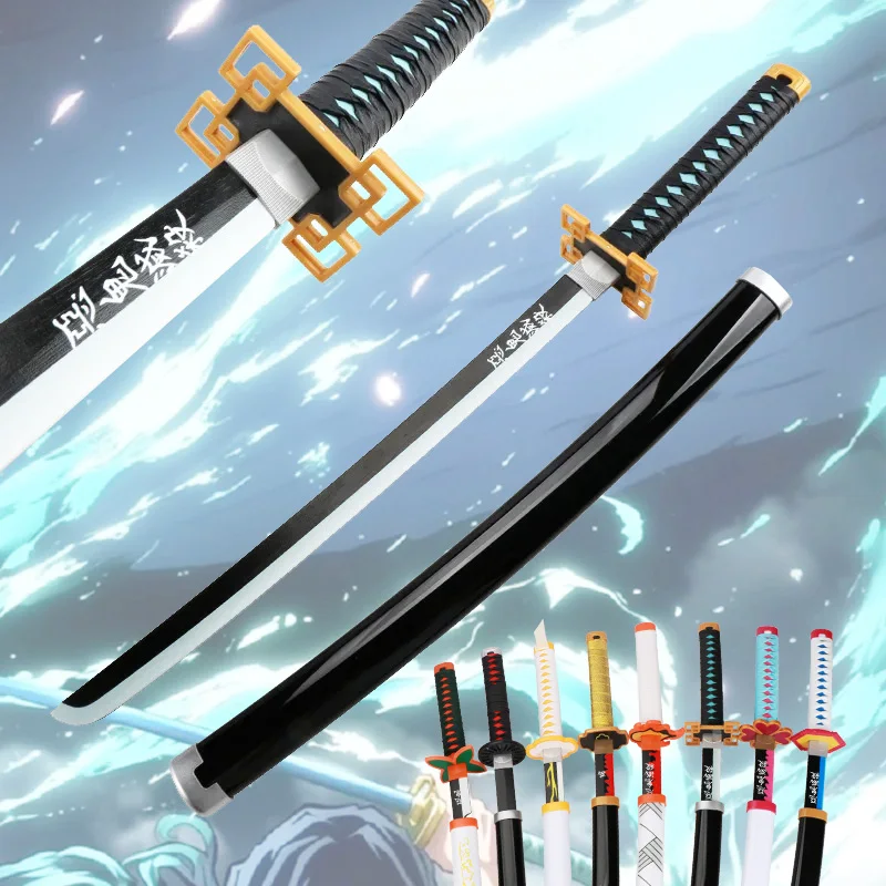 80cm/31.5" Demon Slayer Katana Fire God Tanjiro Role-playing Bamboo Toy Sword Black and Silver Blade Kyoujurou Shinobu White