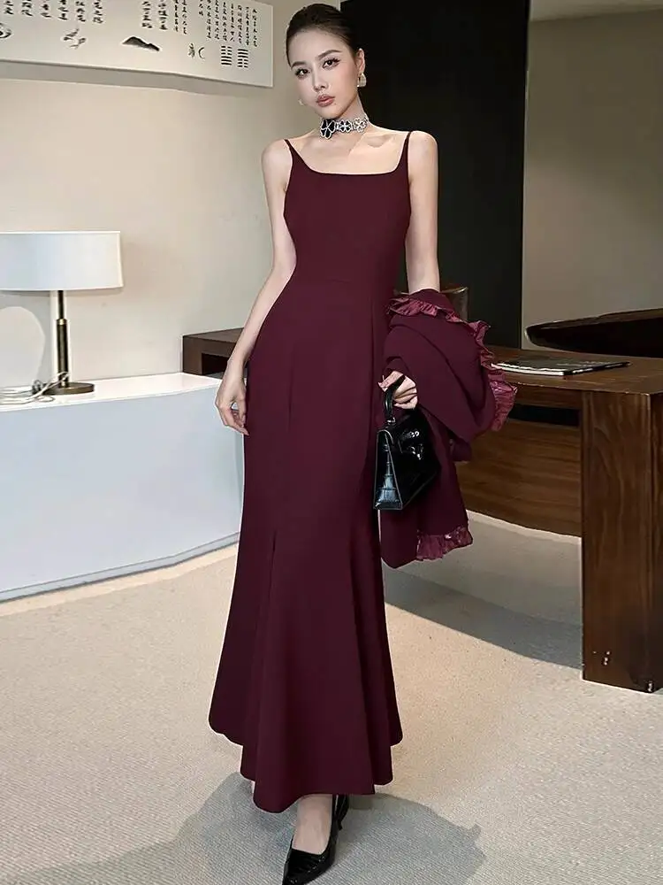 BEWQ Mode dames 2-delige set ruches lange mouw patchwork taille blazer slip slanke rokkostuum avondfeest 2025 herfst nieuw