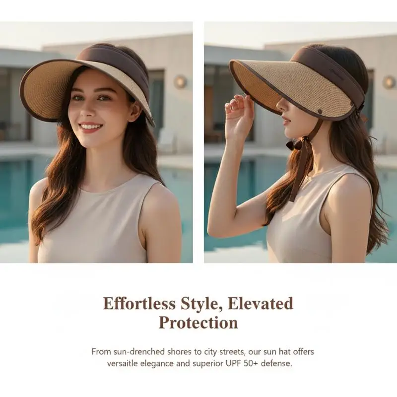 Summer Women's Big Brim Vinyl Empty Top Hat Foldable Riding Shade Surround Hat S