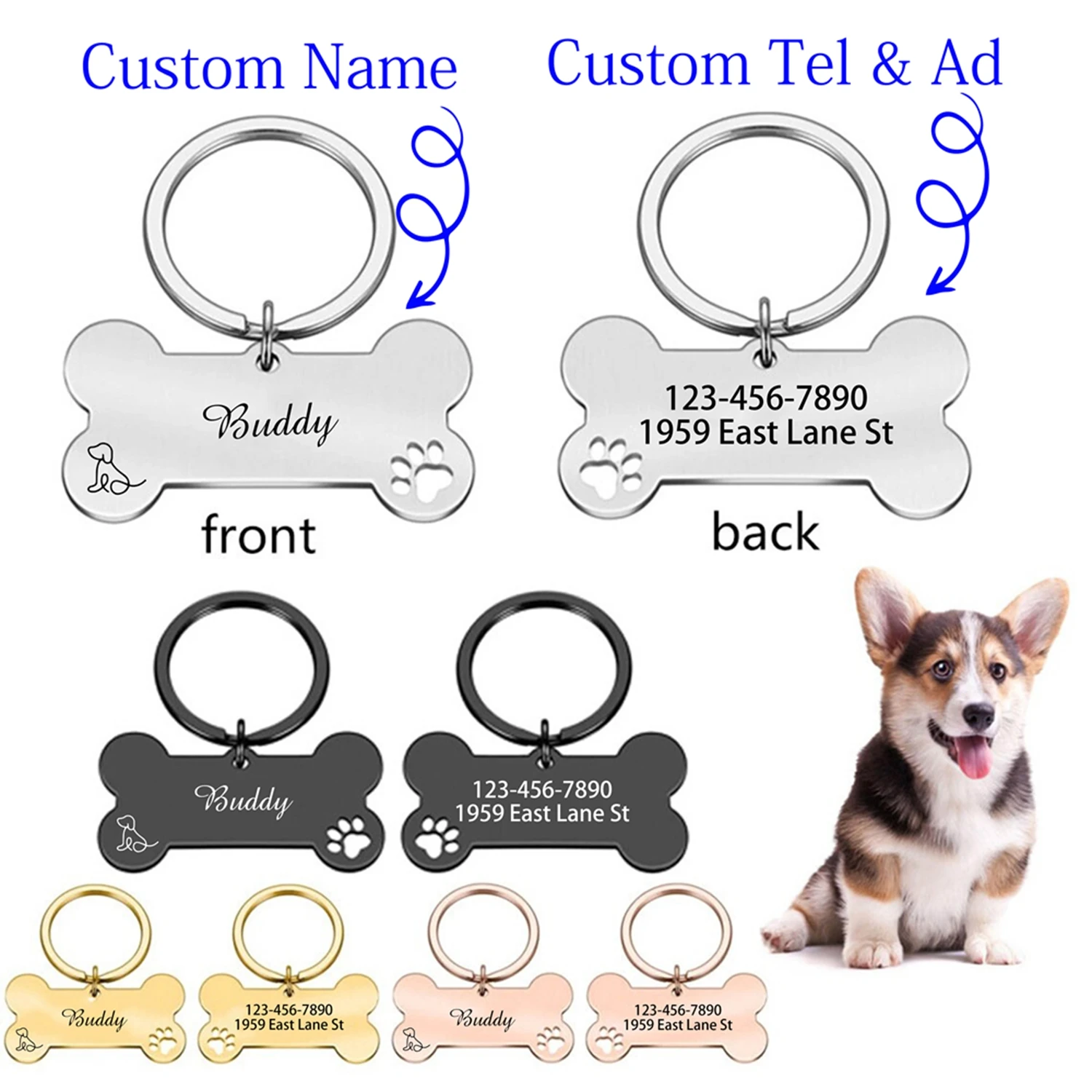 1 unidad de bonito letrero para perro, nombre y texto personalizados, etiquetas para perros personalizadas, collares de identificación para perros, Collar para perro personalizado con nombre para perro