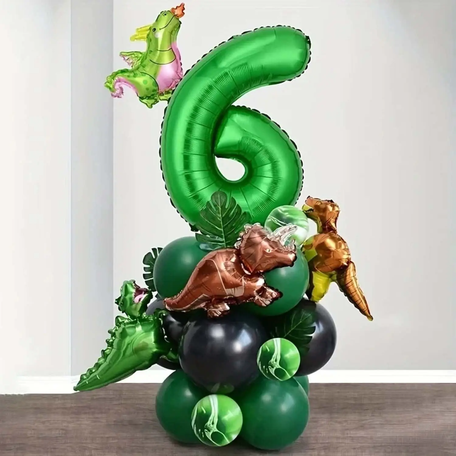 25-teiliges Grünes Dschungel-Dinosaurier-Dekorationsset für Jungen-Geburtstagsfeier, Zahlenballon, Säule, Tyrannosaurus Rex, Feuerdrache – Detail 8
