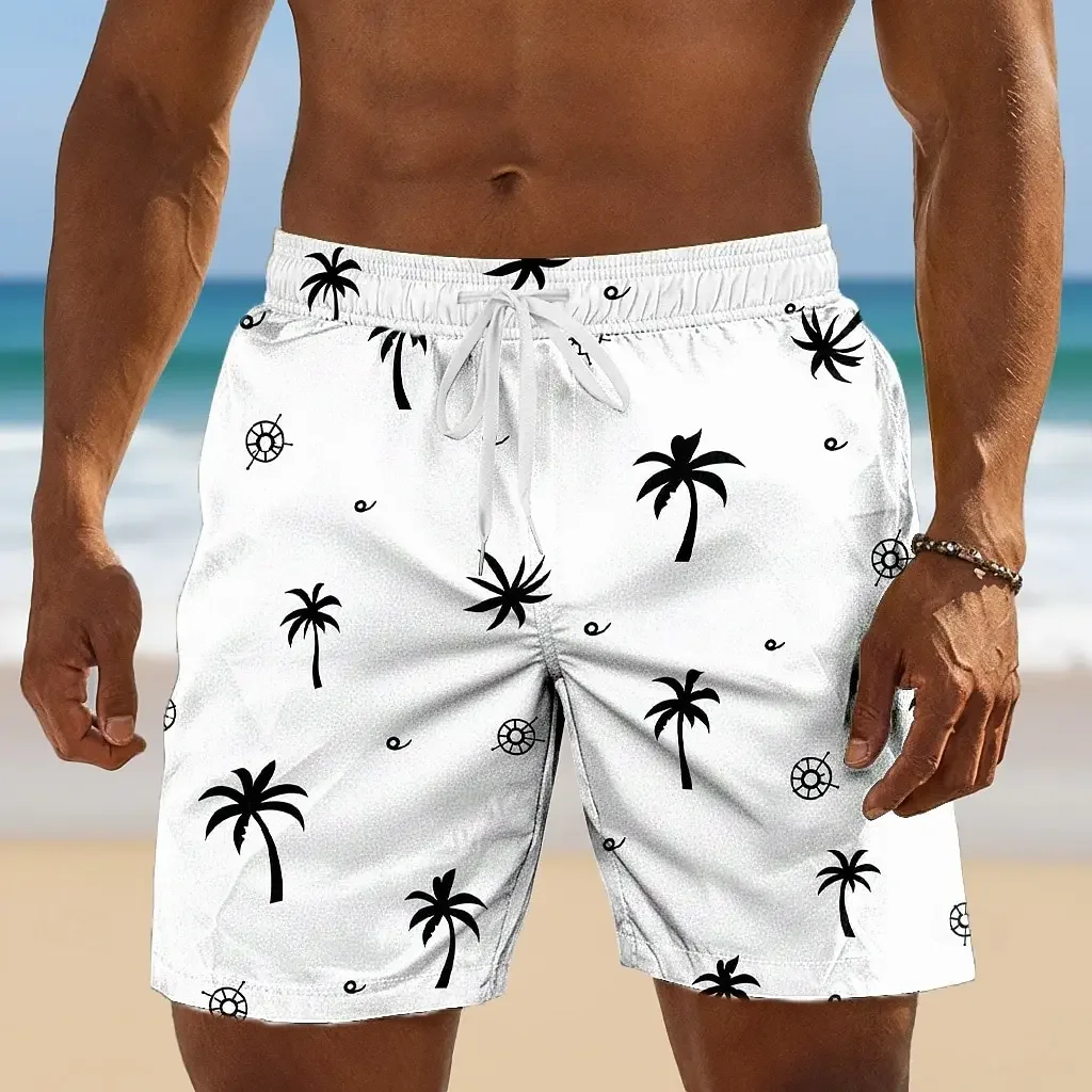 Multicolor Palm Tree Beach Shorts Men Tropical Summer Swim Casual Cool Loose Fashion Trendy Streetwear Funny Novelty Vacation