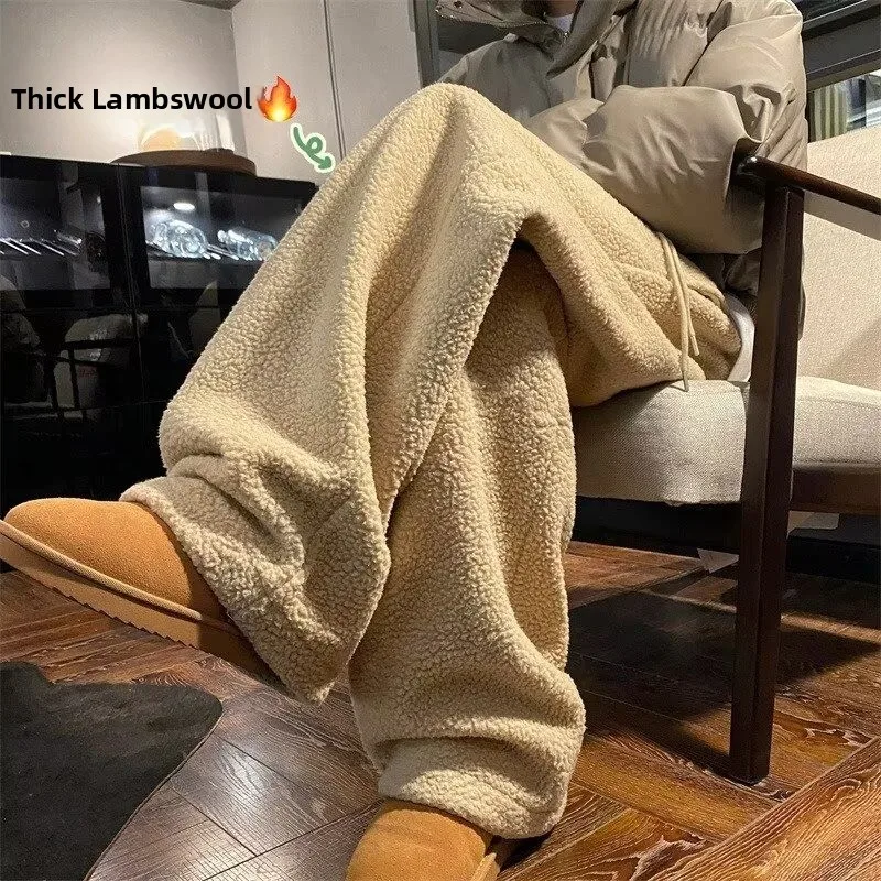 

Men's Loose Fit Thiened Fce Lined Cotton Pants Straight Leg Casual Trousers Autumn Winter Warm Comfortable American Sle