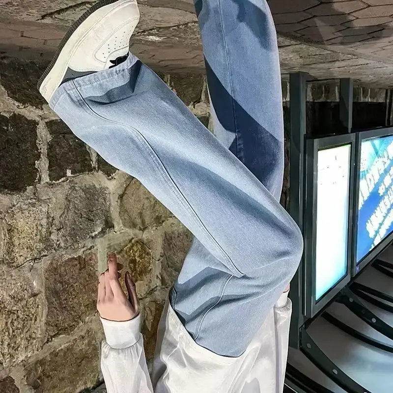 

Y2K Fashion Men's Solid Color Drape Jeans Loose Straight Korean Vintage High Street Hip-hop Casual Daily Dragging Wide-leg Pants