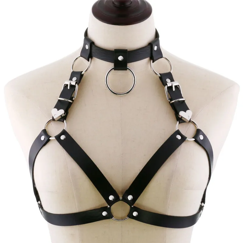 

New Black Goth Body Harness Chain Faux Leather Chest Chains Belt Top Punk Fashion Festival Rave Body Jewelry Gothic Accessories