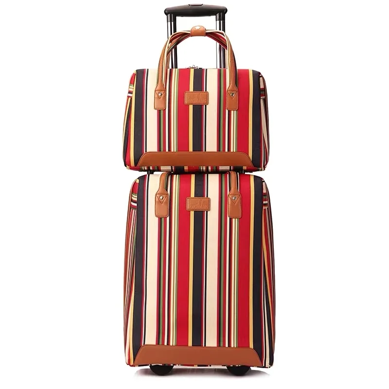 20 inch oxford Rolling Luggage set Spinner wheels Women Brand Suitcase tripe Carry On Travel luggage Bags Women trolley bag set