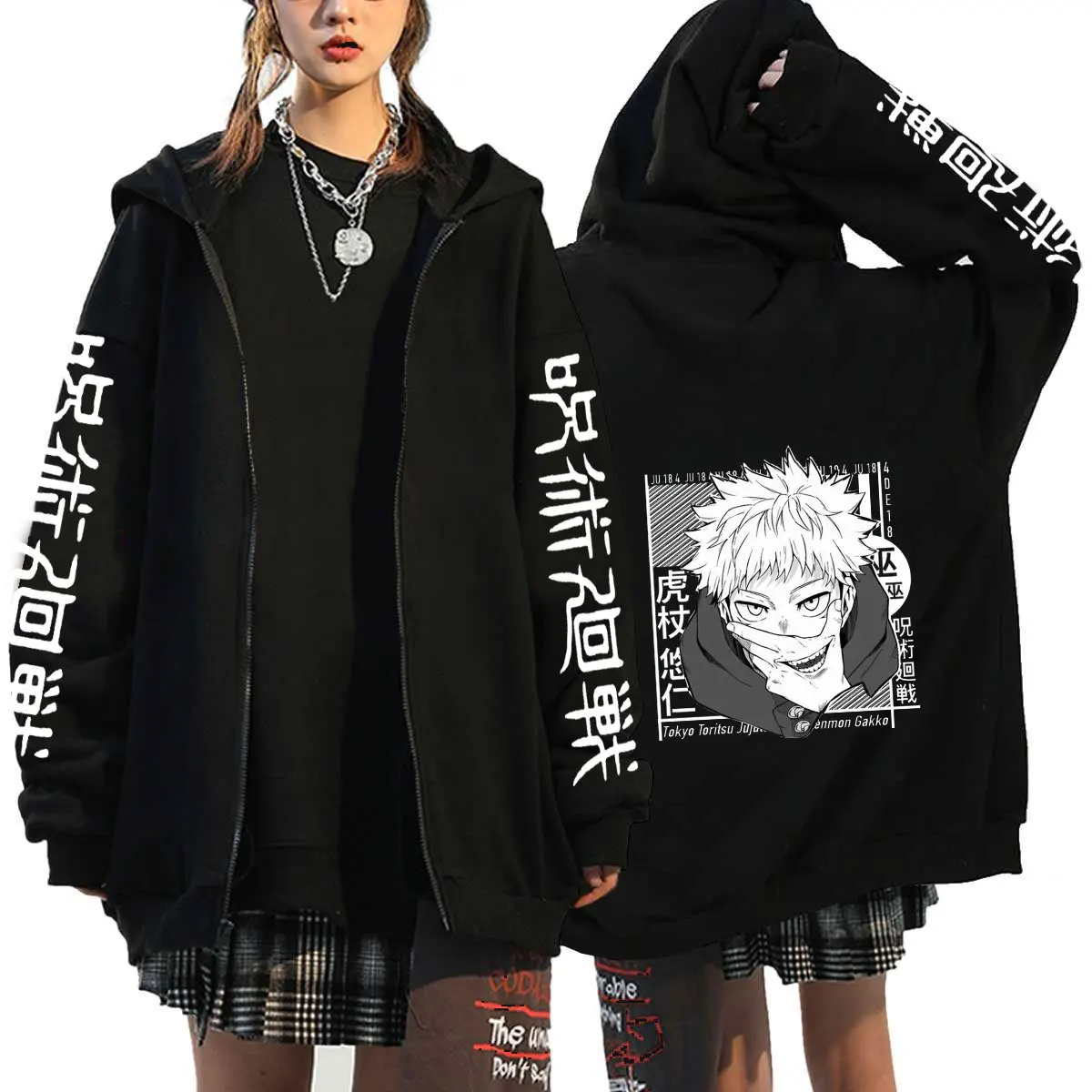 New Anime Jujutsu Kaisen Gojo Satoru Anime Hoodie Zip Up Hoodies Sweatshirts Itadori Yuji Graphic Cartoon Zipper Jackets Coats