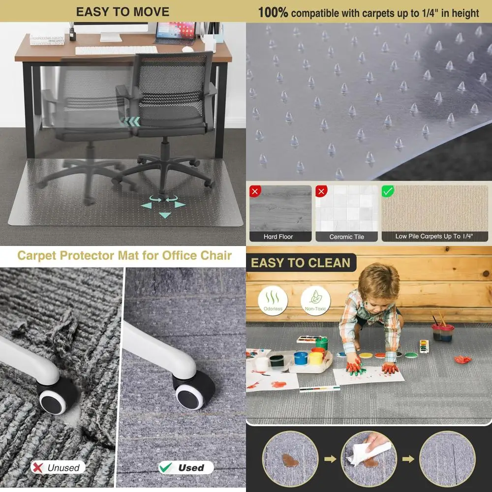 

Коврик для офисного стула 50 x 60 дюймов, прозрачный напольный коврик для настольного стула для ковров со средним/низким ворсом, сверхпрочные коврики для стула для C