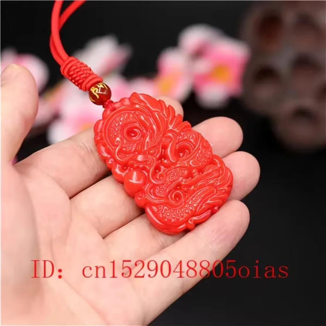 Natural Red Coral Jade Stone Dragon Pendant Necklace Chinese Jadeite Jewelry Charm Carved Amulet Fashion Gifts for Women Men