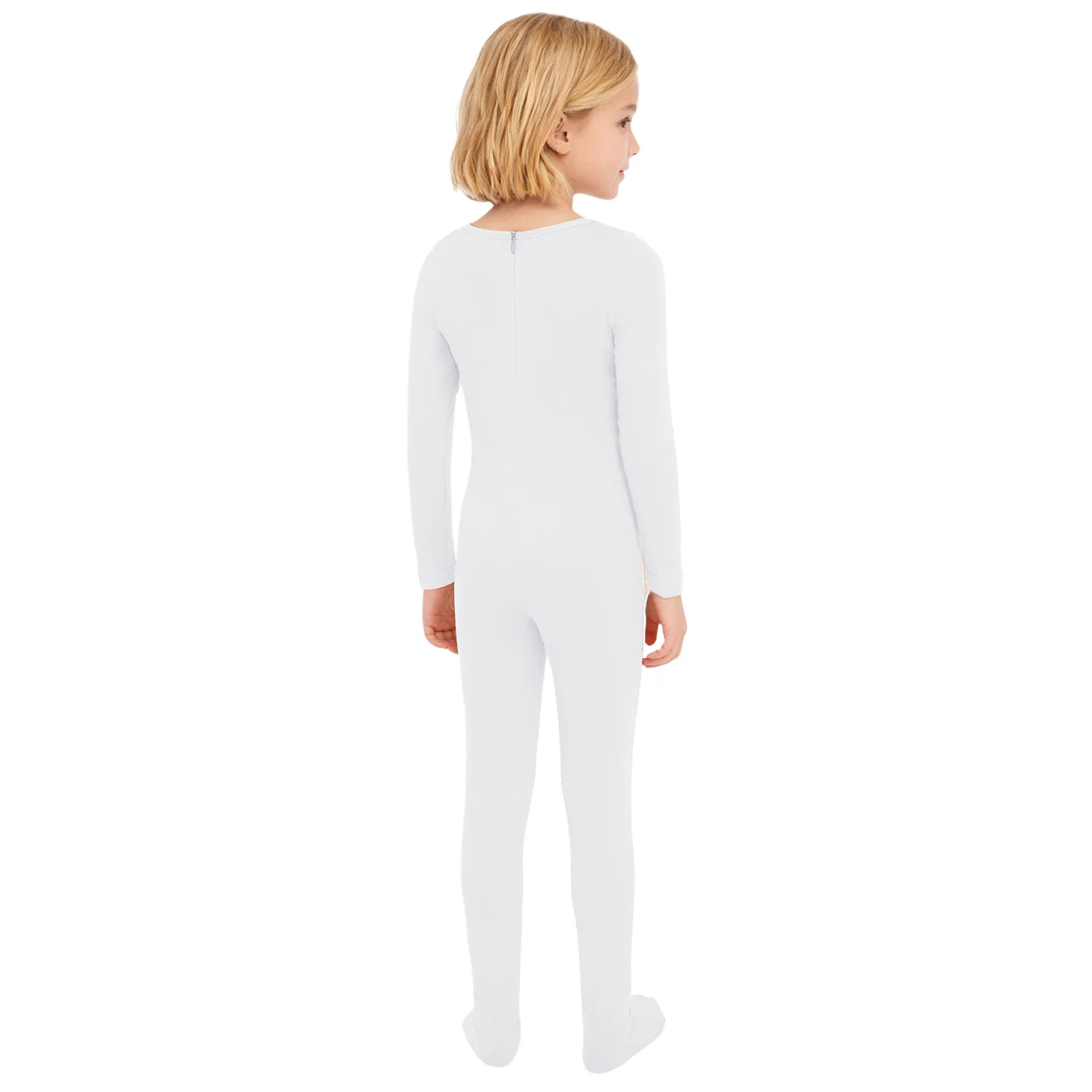 Combinaison à manches longues pour enfants filles, danse de Ballet, gymnastique, patinage artistique, pieds, couleur unie, vêtements d'entraînement d'échauffement