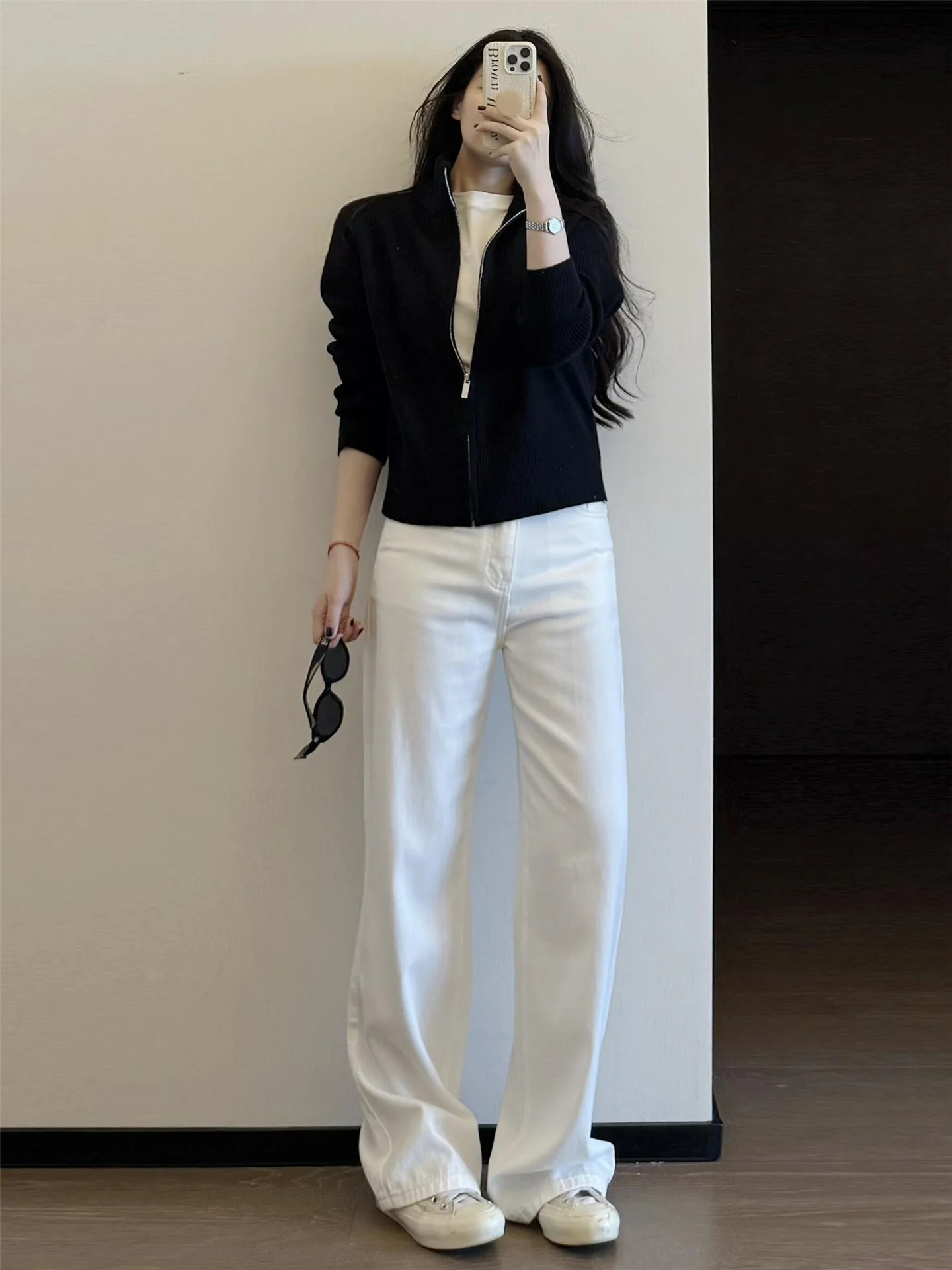 

High Waist Wide Leg Jeans Women's Long Drapey Straight Casual Floor-Length Pants Spring Cotton Soft Washed Casual Jeans