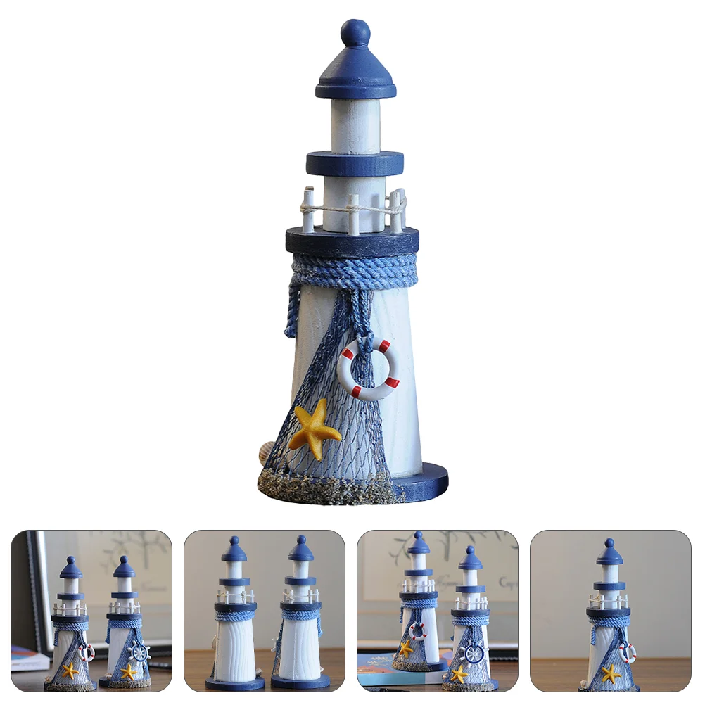 Country Home Decor Marine Wooden Lighthouse Craft Desktop Ornament Toy Outdoor Nautical Model Decorative Navy Office