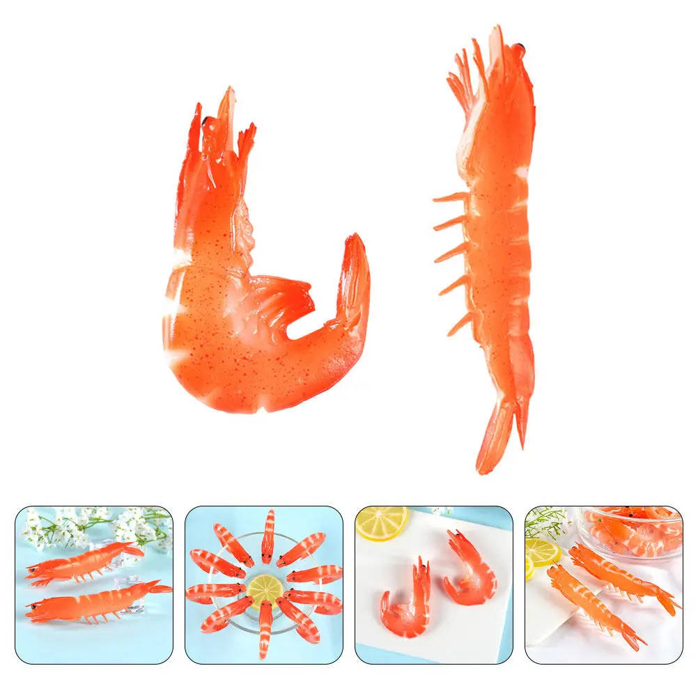 

2Pcs Simulation Shrimp Cognitive Red Prawn Biology Educational Learning Decorative PVC Photo Food Prop for Kids
