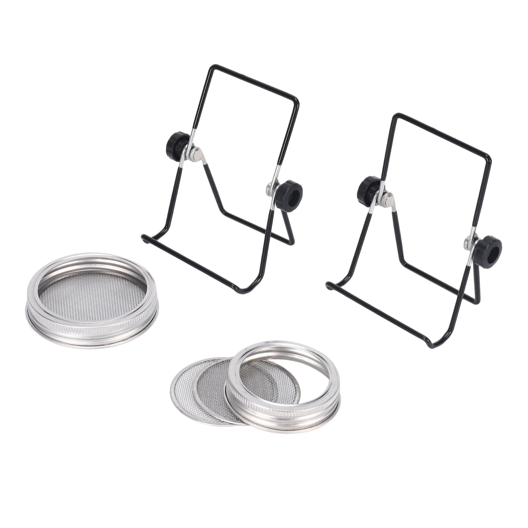 Sprouting Jar Mesh Lids Kit - 4 Pcs Sprouting Lids Stainless Steel Screen 2 Sprouting Stands Pack Foldable Adjustable