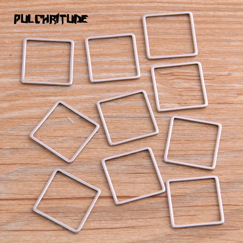 PULCHRITUDE 20Pcs/lot 3 Size Square Charm Stainless Steel Pendant Open Bezels Pressed Resin Frame Mold Bezel DIY Jewelry Making