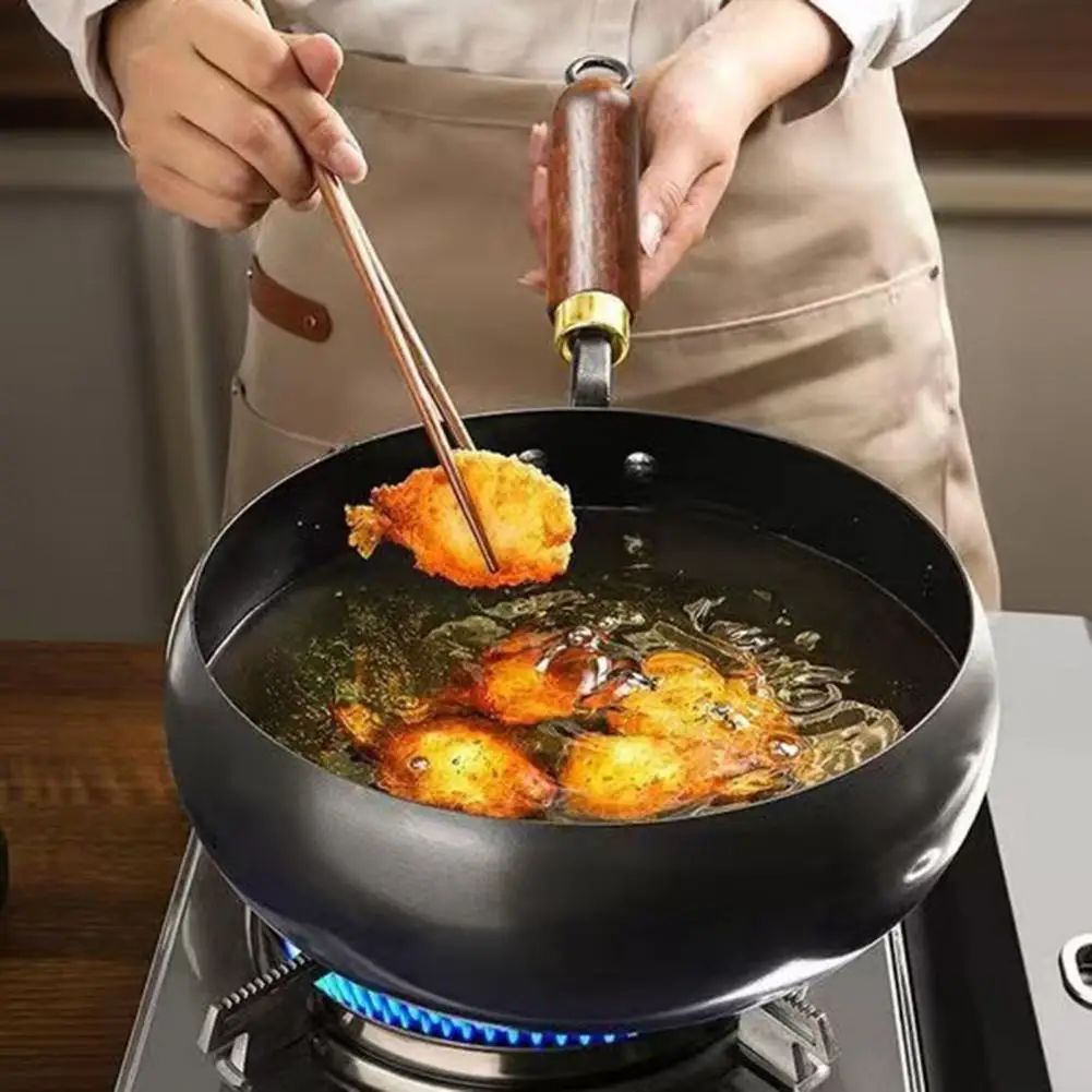 Big Belly Wok with Wooden Lid Pure Iron Wok Forged Iron Wok with Wooden Lid Nonstick Stir Fry Pan for Gas Stove for Cooking