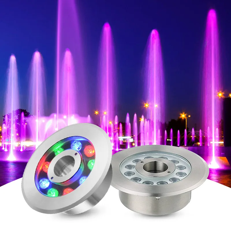 

18W IP68 Stainless Steel Submersible RGB Light Ring AC 12V Led Garden Fountain Lights 200mm Underwater Application Spa Park