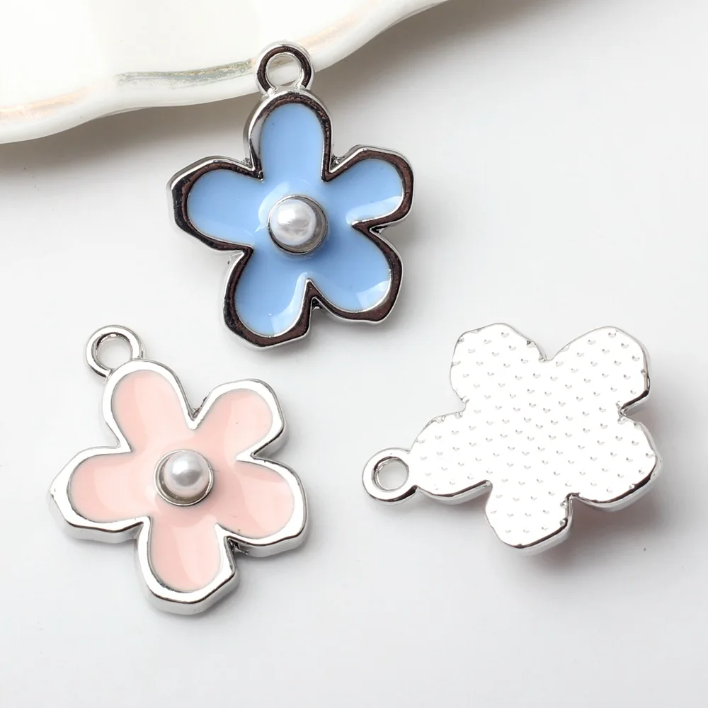 10pcs Alloy Drop Oil Inlaid Imitation Pearl Charm Sakura Flower Pendant For Making Handmade DIY Bracelet Earrings Necklace Gifts