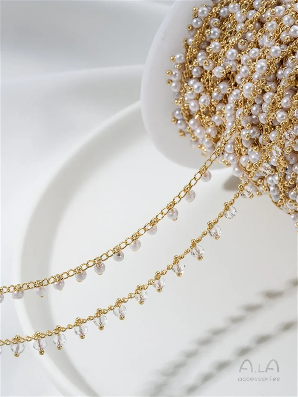 

14K Gold-Color Hanging Pearl Chain Faceted Round Zircon Loose Chain Handmade Jewelry DIY Handmade Necklace Material