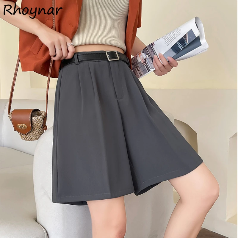 Solid Shorts Women Summer All-match Single Button High Elastic Waist Pockets Slim Loose Leisure Thin Korean Style Fashion Cozy