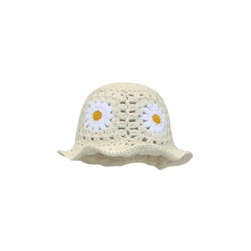 

Cute Flower Fisherman Hat Knitted Hollowed Out Basin Hat Revealing Face Small Breathable Bucket Hats Women's