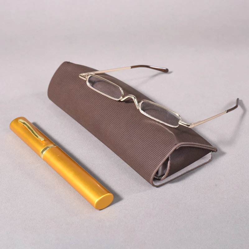 Goldfarbene Lesebrille für Männer und Frauen, ultraleicht, tragbar, Presbyopie-Brille, Federrahmen, schmale Brille mit Etui + 1