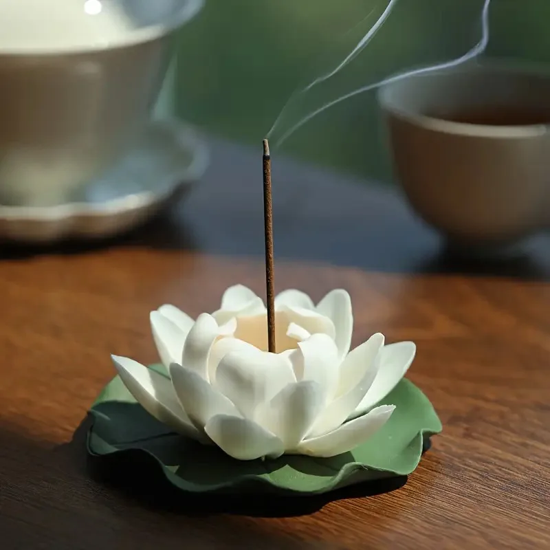 Handmade Ceramic Lotus Incense Burner - Zen-Inspired Home Decor，No Fragrance，Perfect choice for living room ambiance