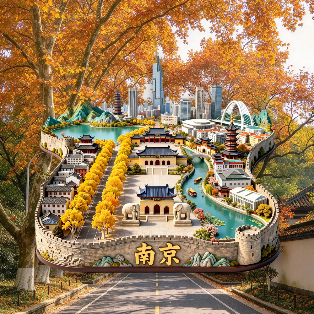 3D Nanjing Fridge Magnet China City Souvenir Wutong Avenue Travel SouvenirsTravel Scenery Creative Home Decoration Gift Kitchen